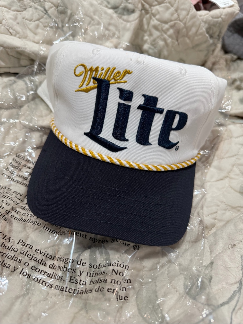 Miller Lite Two-Tone Trucker Hat - White & Navy with Gold Rope